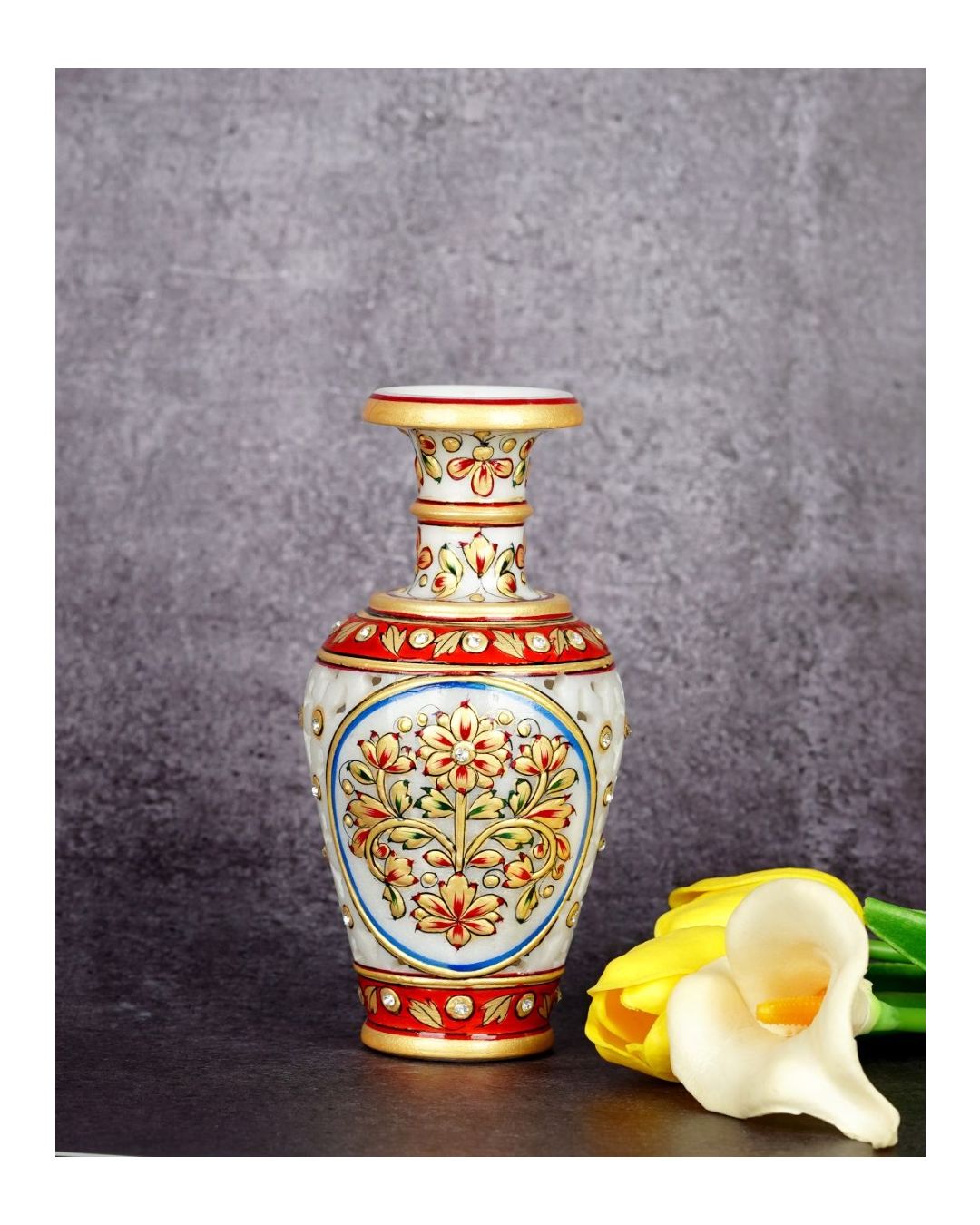 Marble Handcrafted Decorative Meenakari Work Vase